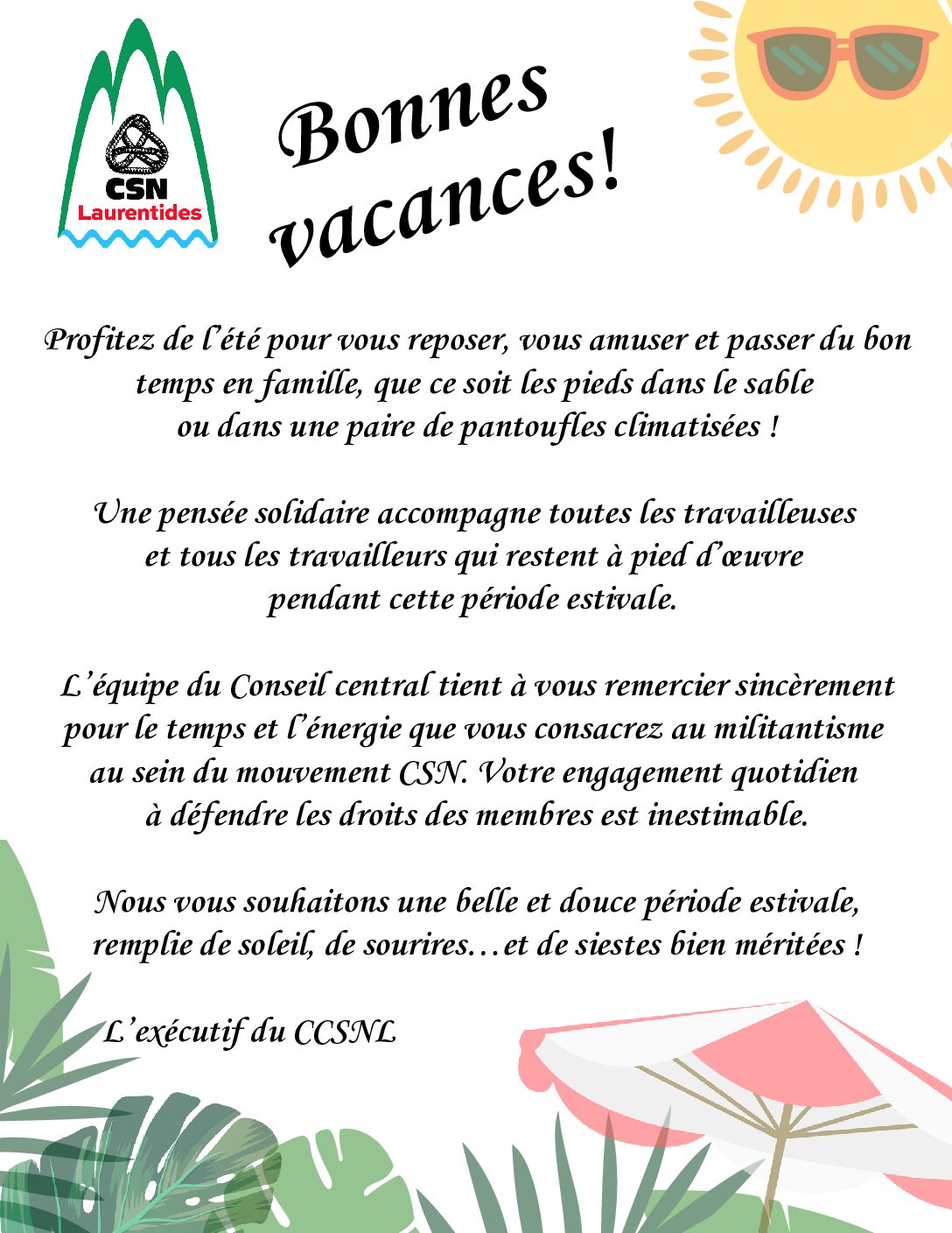 Vacances estivales 2025